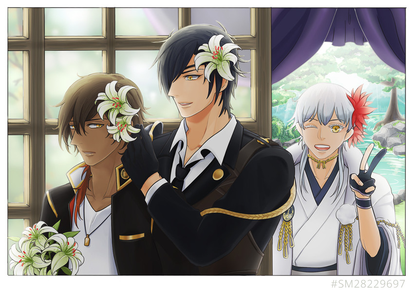 tsurumaru kuninaga, shokudaikiri mitsutada, and ookurikara (touken ranbu) drawn by etphonehome0622