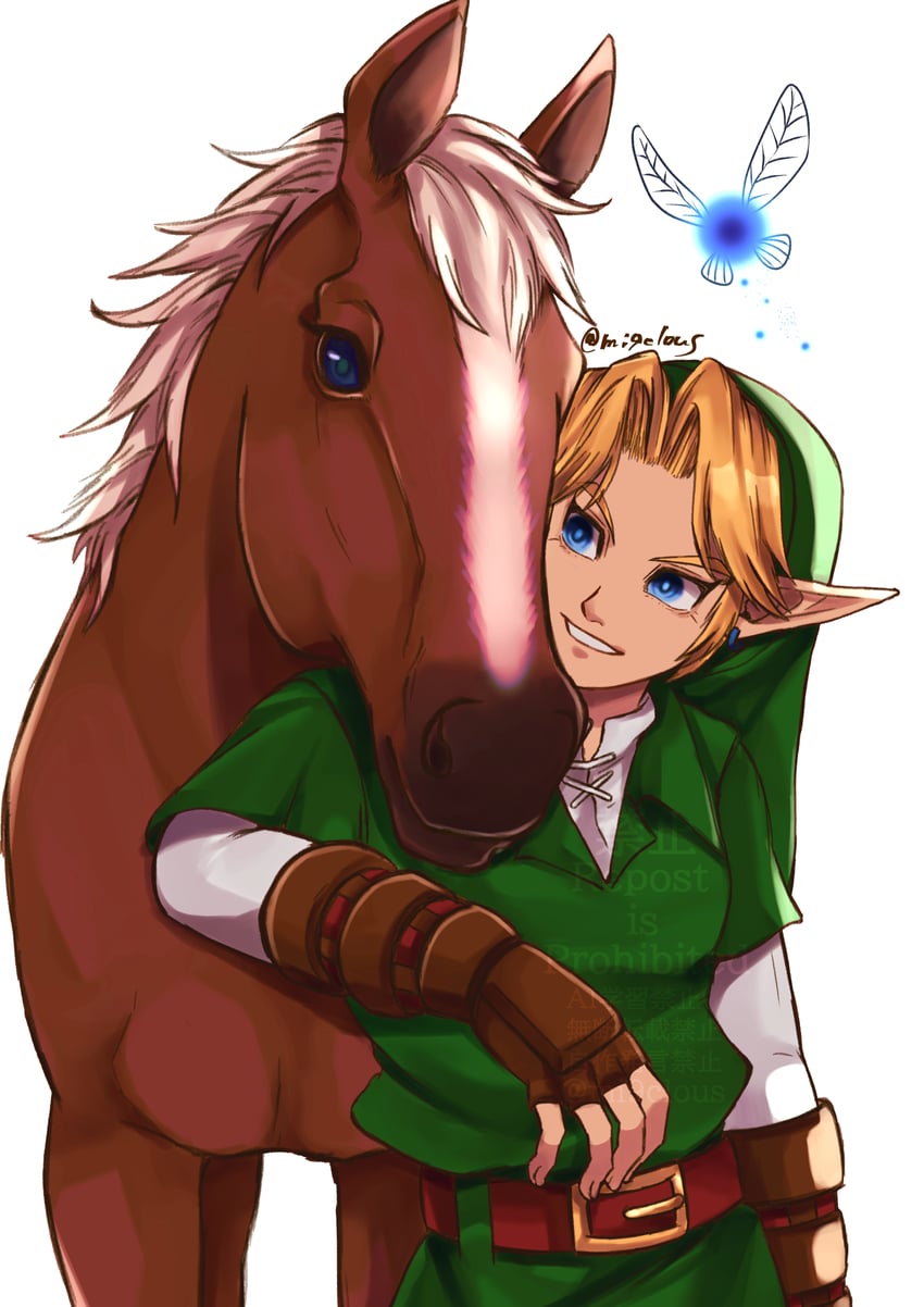 link, navi, and epona (the legend of zelda and 1 more) drawn by mi9clous
