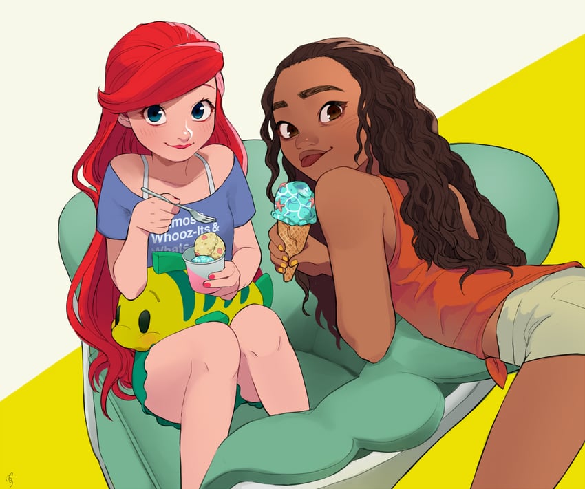 ariel, moana waialiki, and flounder (the little mermaid and 2 more) drawn by pano_(mohayayamai)