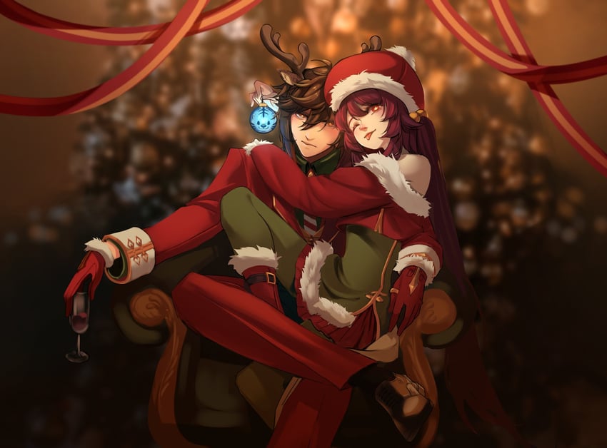 hu tao and zhongli (genshin impact) drawn by nikalav_art