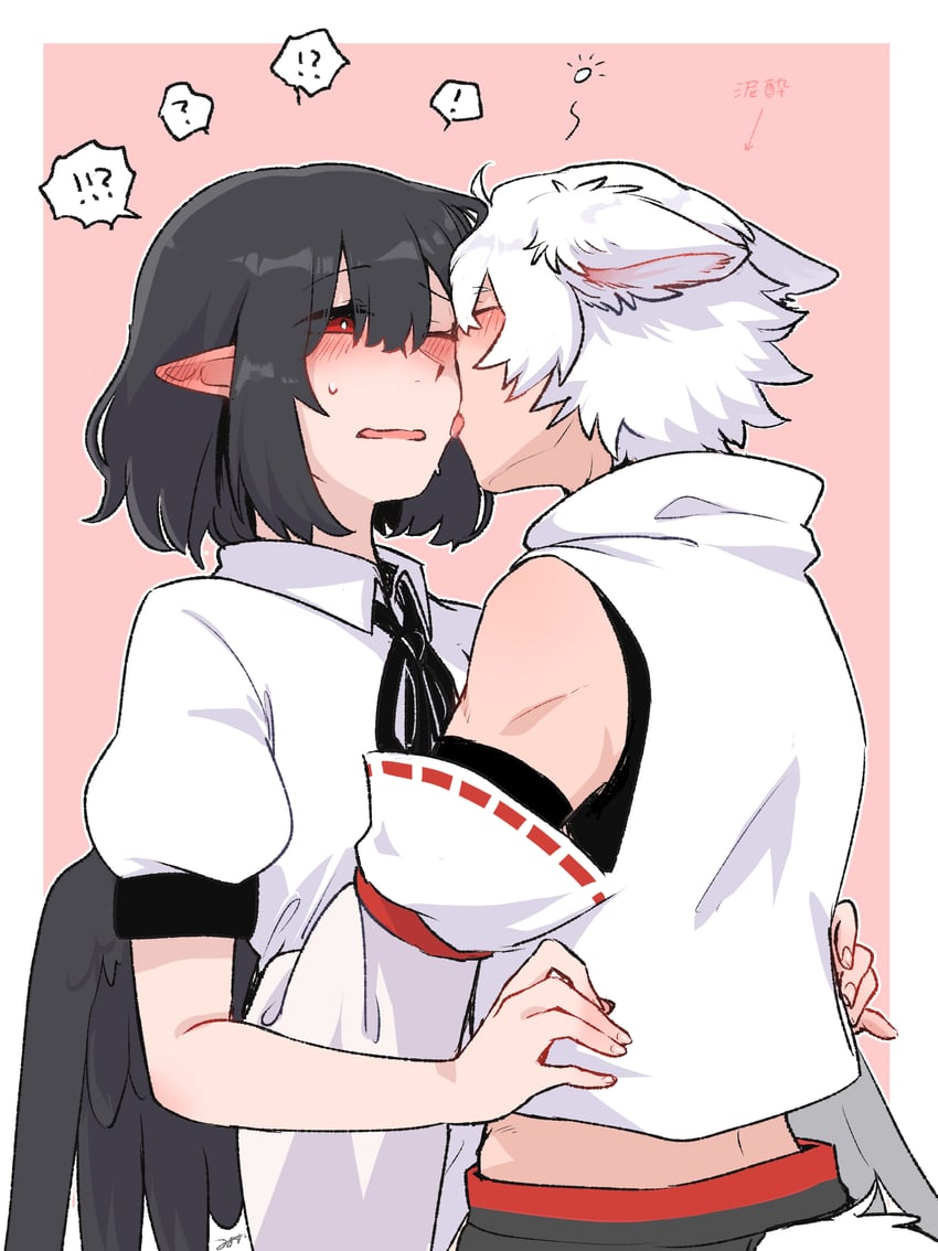 shameimaru aya and inubashiri momiji (touhou) drawn by min.k
