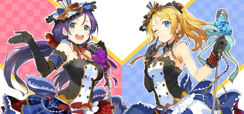tojo nozomi and ayase eli (love live! and 2 more) drawn by shirabi