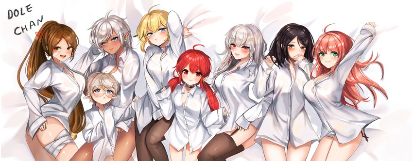 female mage, female gunner, knight, female fighter, female priest, and 3 more (dungeon and fighter) drawn by dolechan