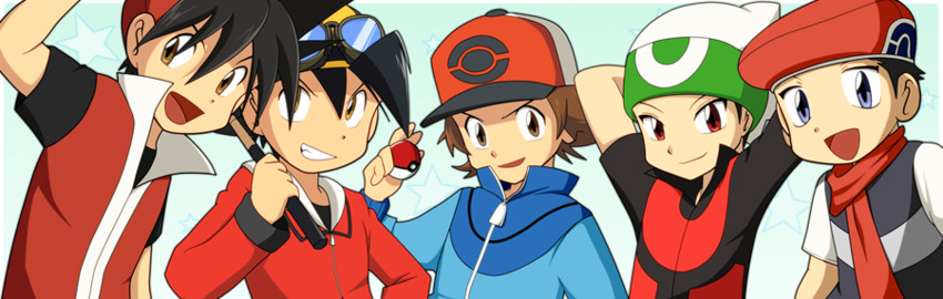 red, ethan, hilbert, brendan, and lucas (pokemon and 1 more) drawn by sakeshota