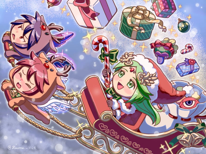 palutena, pit, dark pit, monoeye, and mik (kid icarus and 1 more) drawn by suruga_kanade