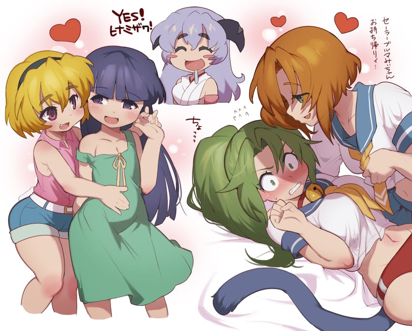 furude rika, ryuuguu rena, houjou satoko, sonozaki mion, and hanyuu (higurashi no naku koro ni) drawn by sanjiro_(tenshin_anman)