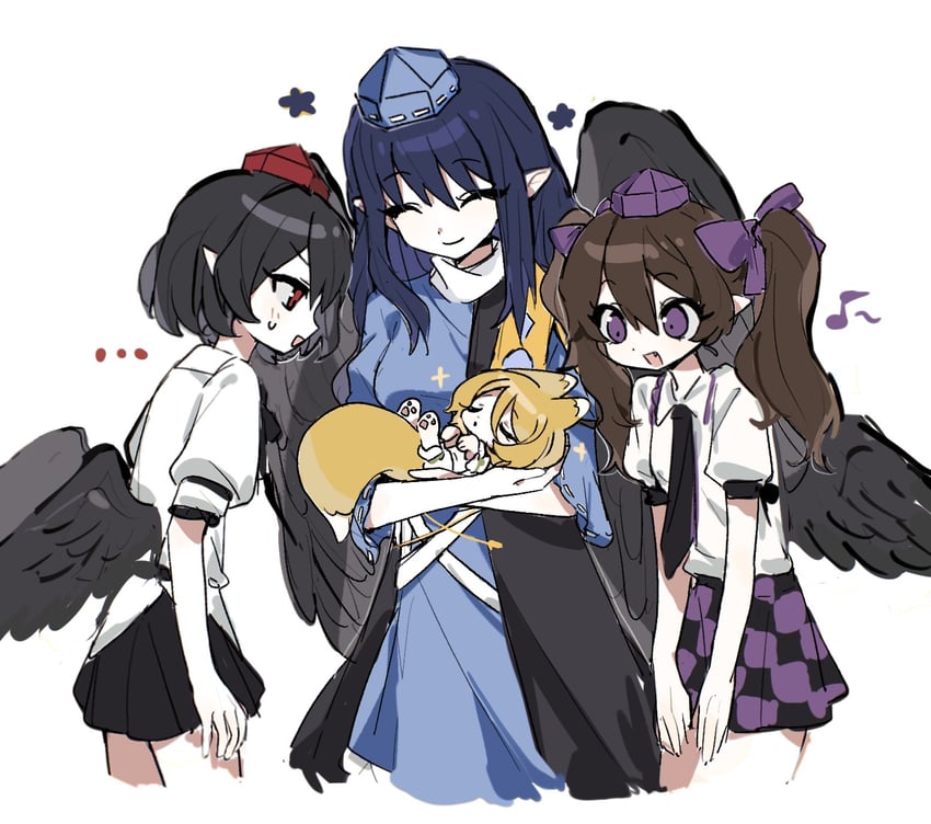 shameimaru aya, himekaidou hatate, kudamaki tsukasa, and iizunamaru megumu (touhou) drawn by springarashi02