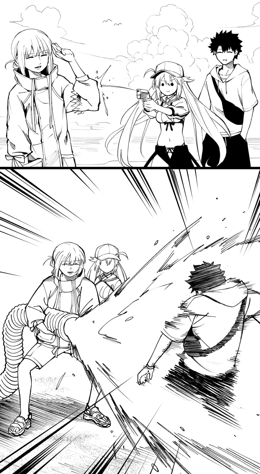 artoria pendragon, fujimaru ritsuka, artoria caster, and oberon (fate and 1 more) drawn by hirunagi