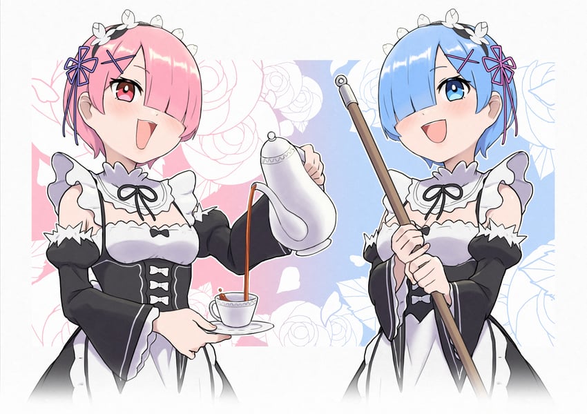rem and ram (re:zero kara hajimeru isekai seikatsu) drawn by urin_(littleurin)