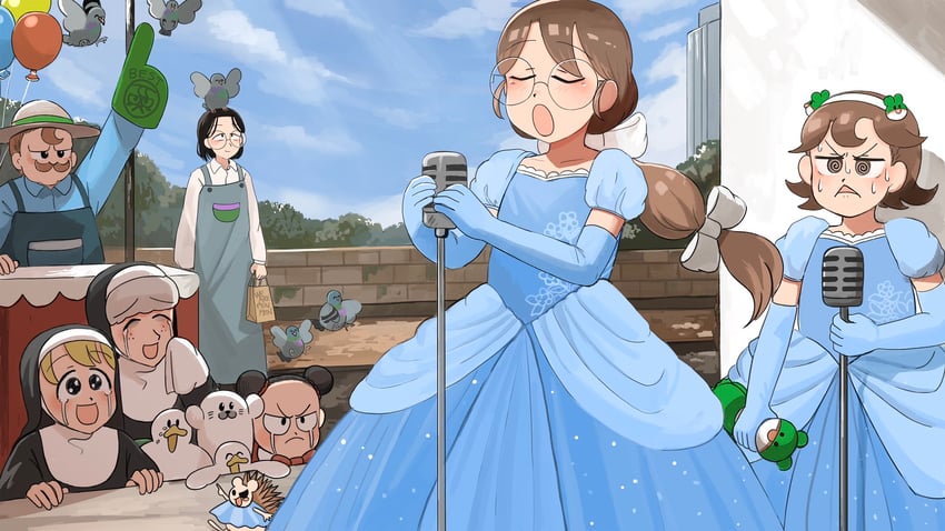 clumsy nun, froggy nun, sheep nun, glasses nun, cinderella, and 3 more (little nuns and 2 more) drawn by diva_(hyxpk)