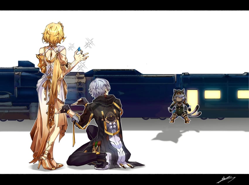 trailblazer, caelus, aglaea, and cipher (honkai and 1 more) drawn by yuka_(pixiv38407039)