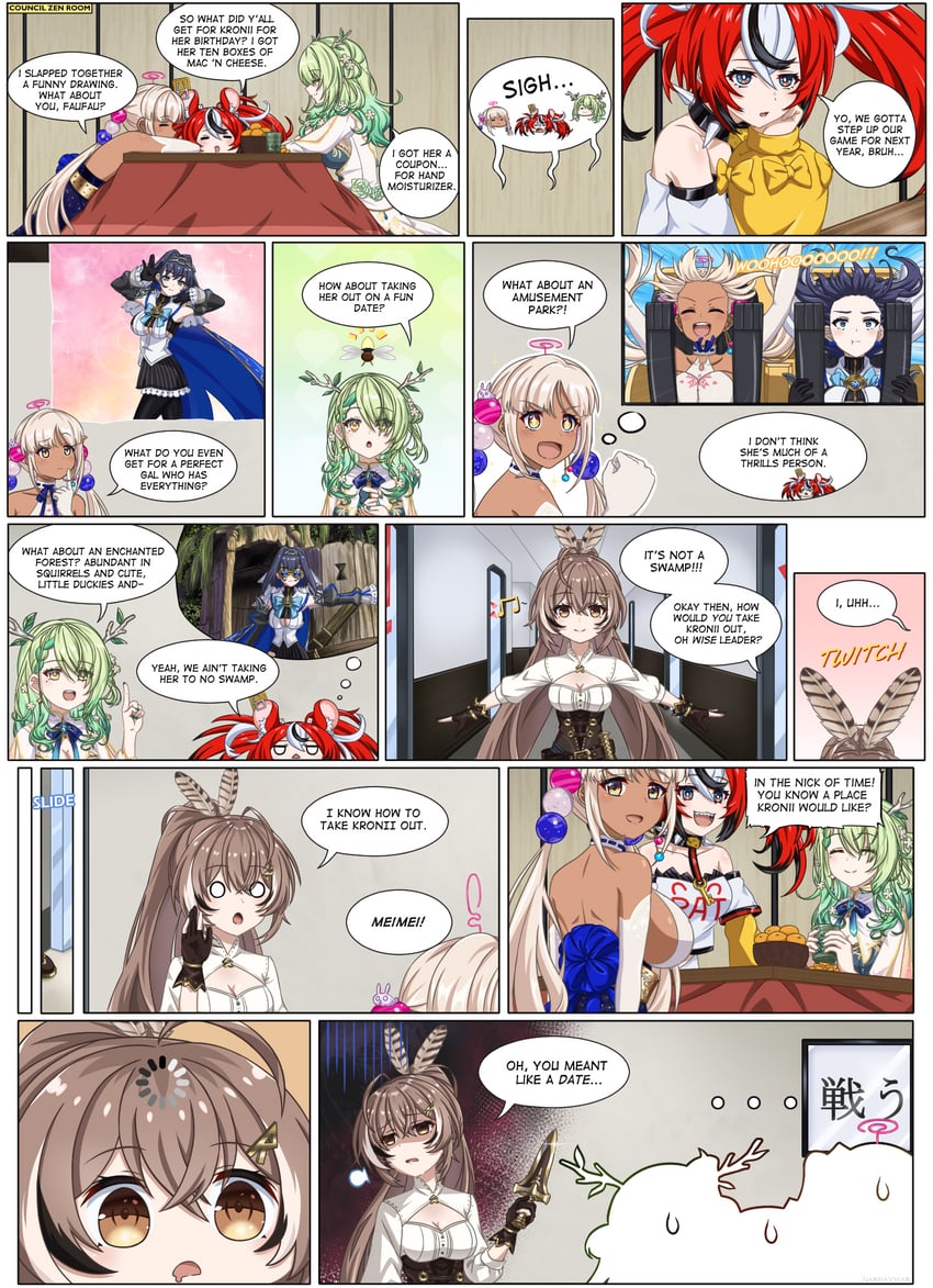 ouro kronii, nanashi mumei, hakos baelz, ceres fauna, and tsukumo sana (hololive and 2 more) drawn by gardavwar
