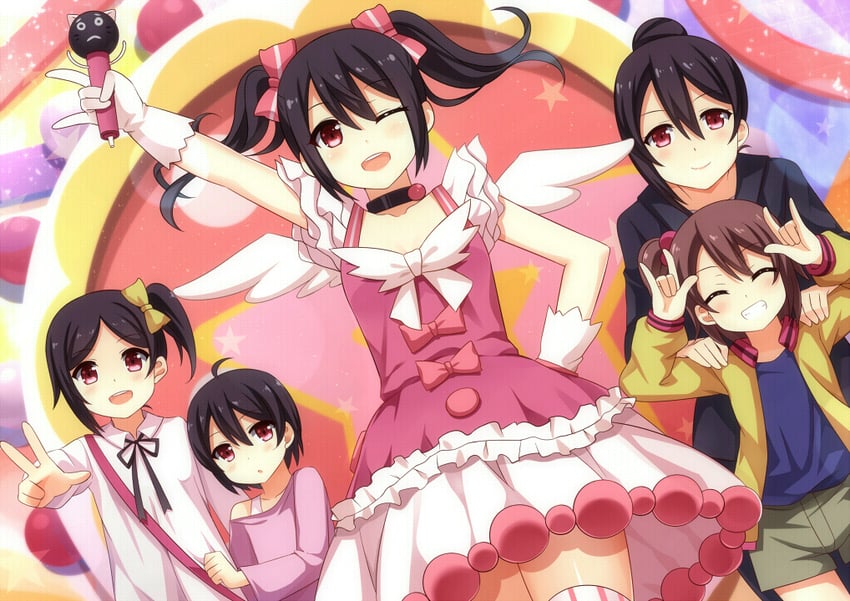 yazawa nico, yazawa cotaro, yazawa cocoro, yazawa cocoa, and yazawa nico's mother (love live! and 1 more) drawn by mmrailgun
