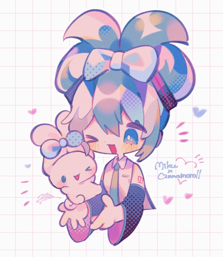 hatsune miku, cinnamoroll, and cinnamiku (vocaloid and 2 more) drawn by mid_(doa_3d)