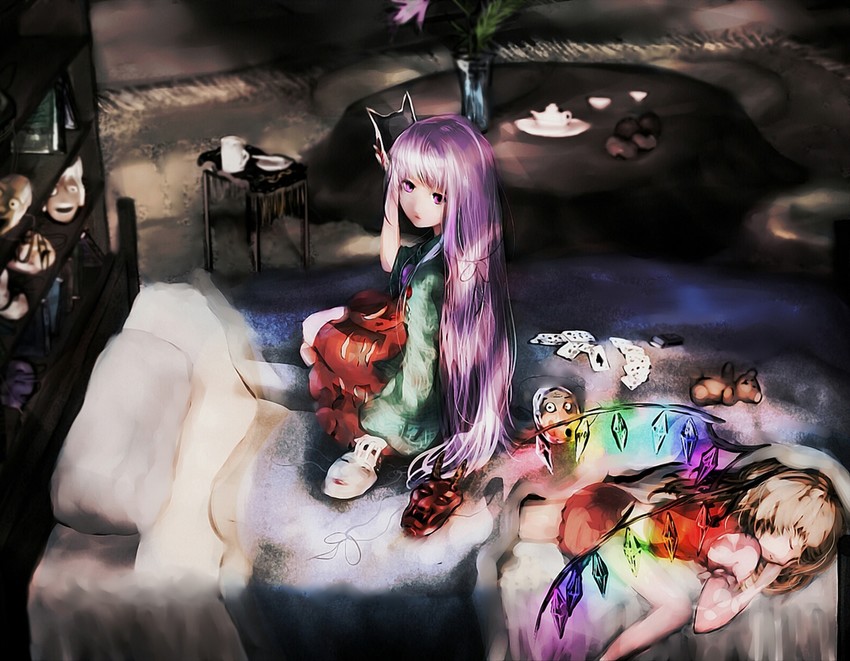 flandre scarlet and hata no kokoro (touhou) drawn by nekoya_(liu)
