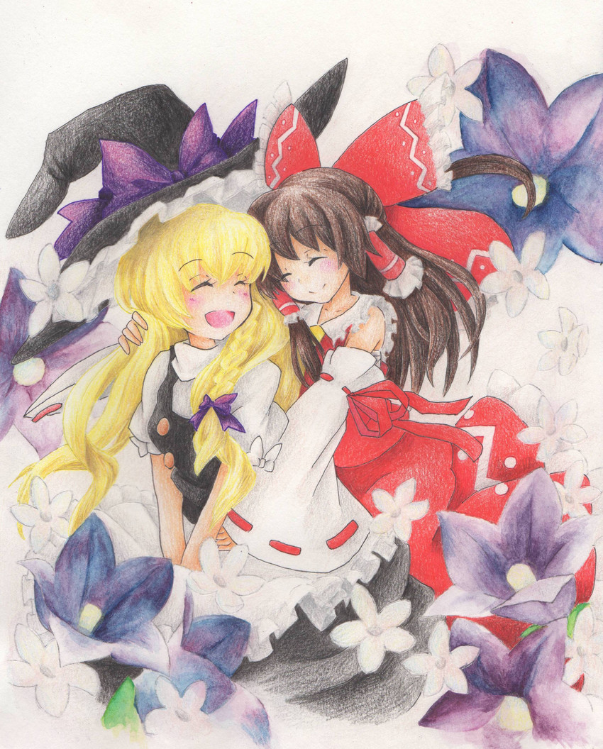 hakurei reimu and kirisame marisa (touhou) drawn by mi-ko