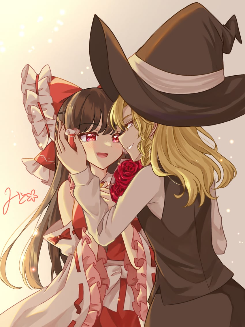 hakurei reimu and kirisame marisa (touhou) drawn by mito_(fate)