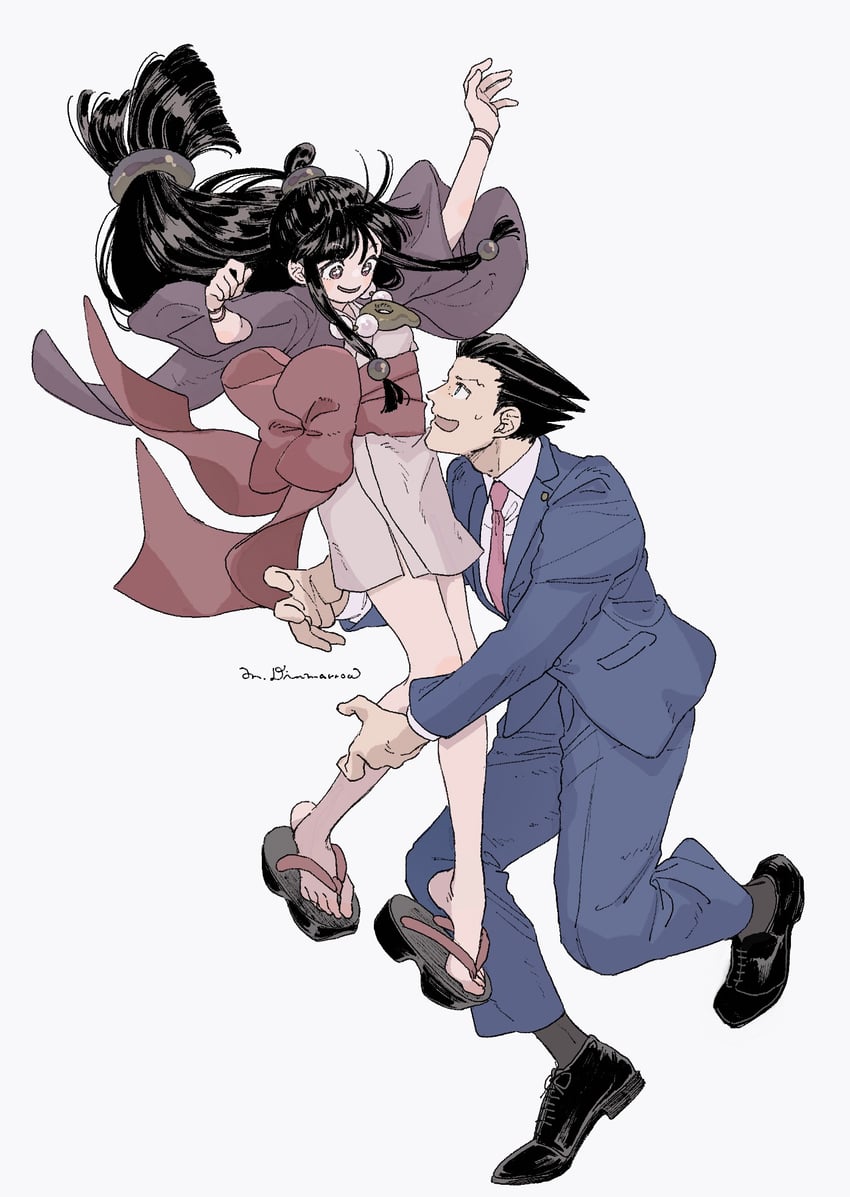 phoenix wright and maya fey (ace attorney) drawn by omen_hohoho