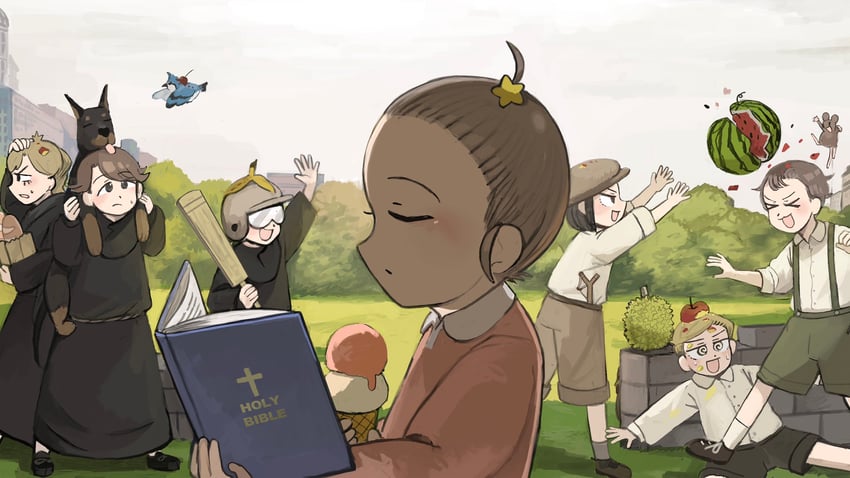 star nun, blue jay monk, and cricket monk (little nuns) drawn by diva_(hyxpk)