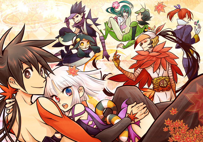 togame, yasuri shichika, yasuri nanami, maniwa kamakiri, maniwa koumori, and 3 more (katanagatari) drawn by misuke_(gyouran)