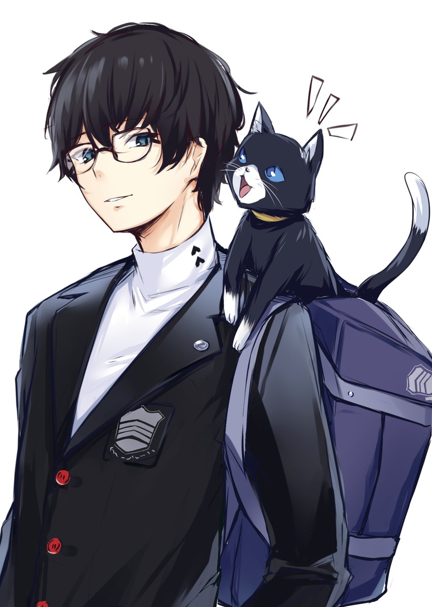 amamiya ren and morgana (persona and 1 more) drawn by borushichi