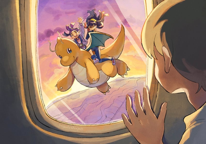 kieran, florian, carmine, and dragonite (pokemon and 1 more) drawn by matsuda_(0yx38755230263c)