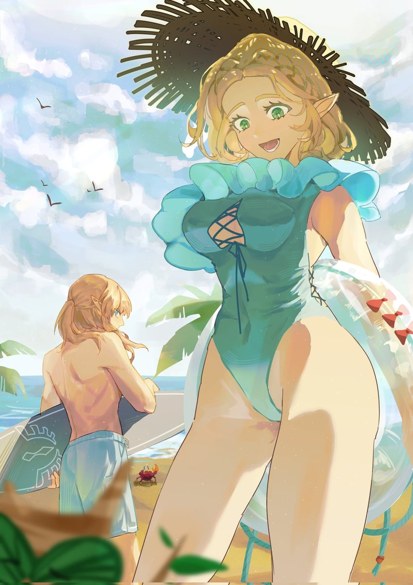 link, princess zelda, and korok (the legend of zelda and 1 more) drawn by frost_mourne