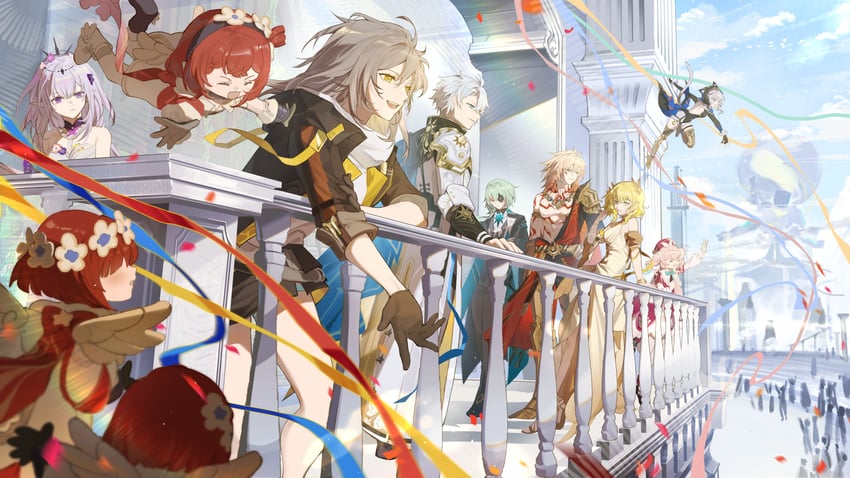 trailblazer, stelle, castorice, mydei, aglaea, and 7 more (honkai and 1 more) drawn by toriumu