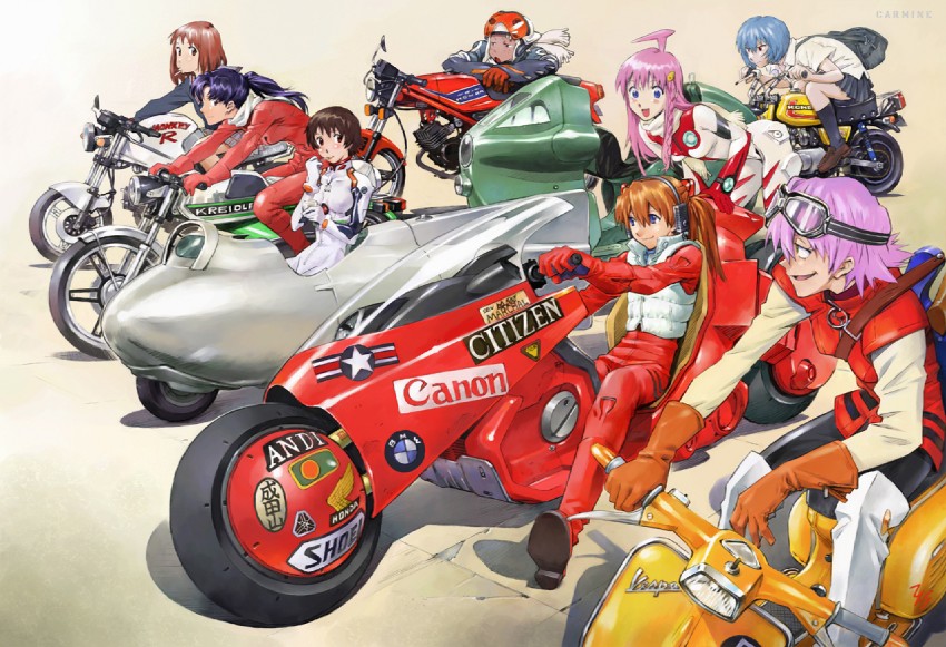souryuu asuka langley, ayanami rei, katsuragi misato, haruhara haruko, nono, and 3 more (neon genesis evangelion and 6 more) drawn by sadamoto_yoshiyuki