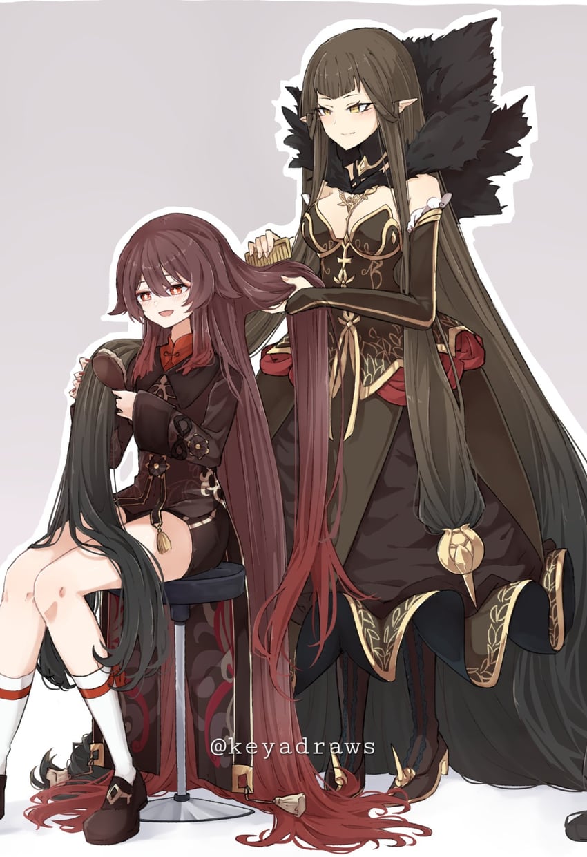 hu tao and semiramis (fate and 2 more) drawn by keyadraws