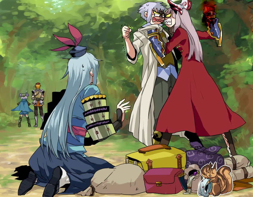 fujiwara no mokou, kamishirasawa keine, nazrin, morichika rinnosuke, toramaru shou, and 5 more (touhou and 1 more) drawn by yoshiharu_(ryoji)