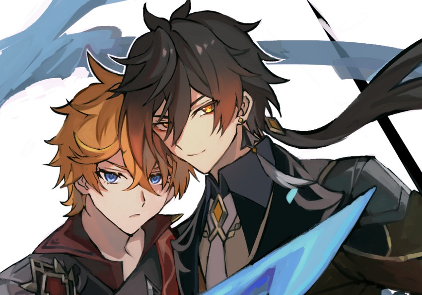 zhongli and tartaglia (genshin impact) drawn by namae_(areees)