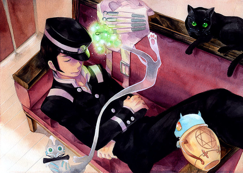 kuzunoha raidou, gouto, and agathion (shin megami tensei and 2 more) drawn by gif365