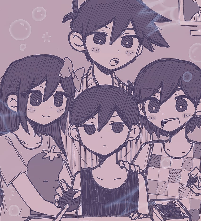 omori, aubrey, kel, hero, and mr. plantegg (omori) drawn by choichoice