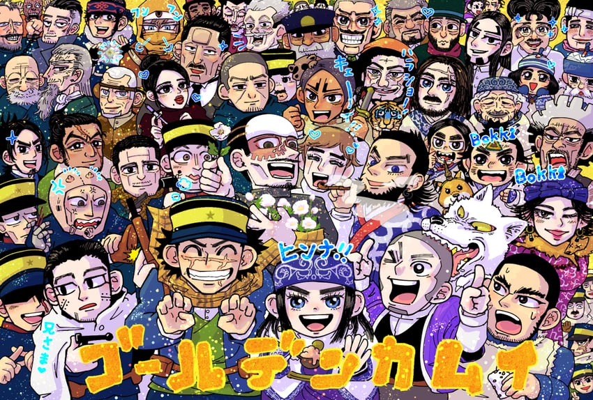 sugimoto saichi, ogata hyakunosuke, tanigaki genjirou, asirpa, tsukishima hajime, and 22 more (golden kamuy) drawn by violet_grandma