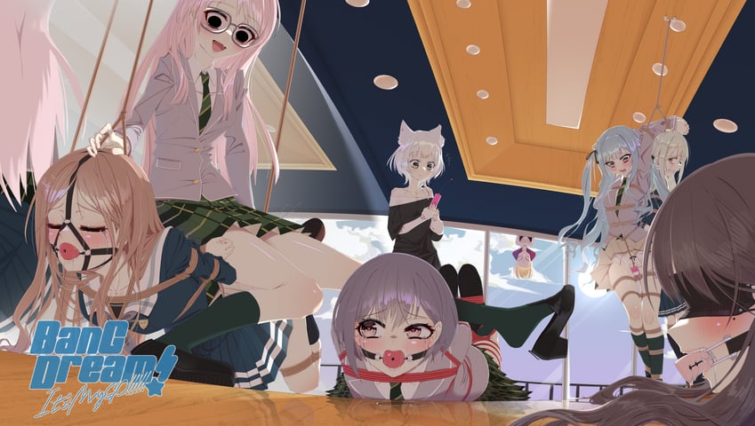 chihaya anon, togawa sakiko, nagasaki soyo, shiina taki, wakaba mutsumi, and 3 more (bang dream! and 3 more) drawn by feathermare