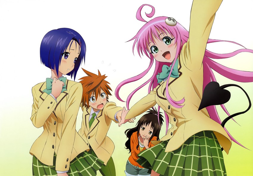 yuuki mikan, lala satalin deviluke, sairenji haruna, yuuki rito, and peke (to love-ru) drawn by kobayashi_chizuru