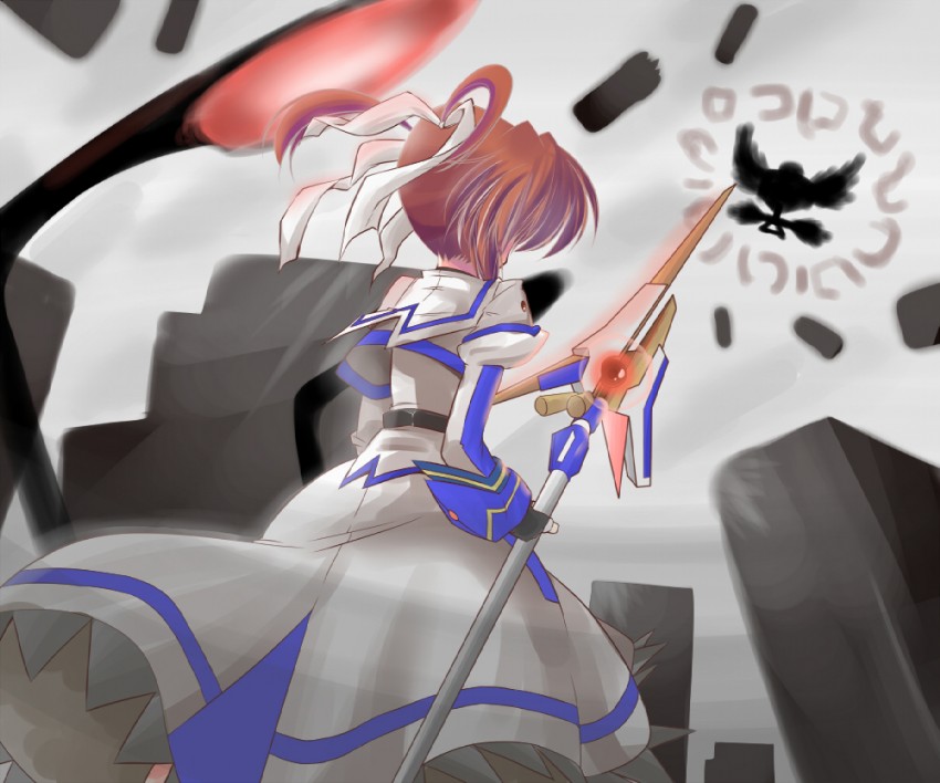 takamachi nanoha, raising heart, and walpurgisnacht (mahou shoujo madoka magica and 3 more) drawn by yoimu
