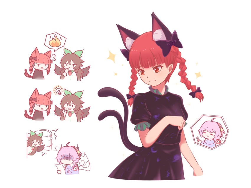 komeiji satori, kaenbyou rin, and reiuji utsuho (touhou and 1 more) drawn by leaftyannon