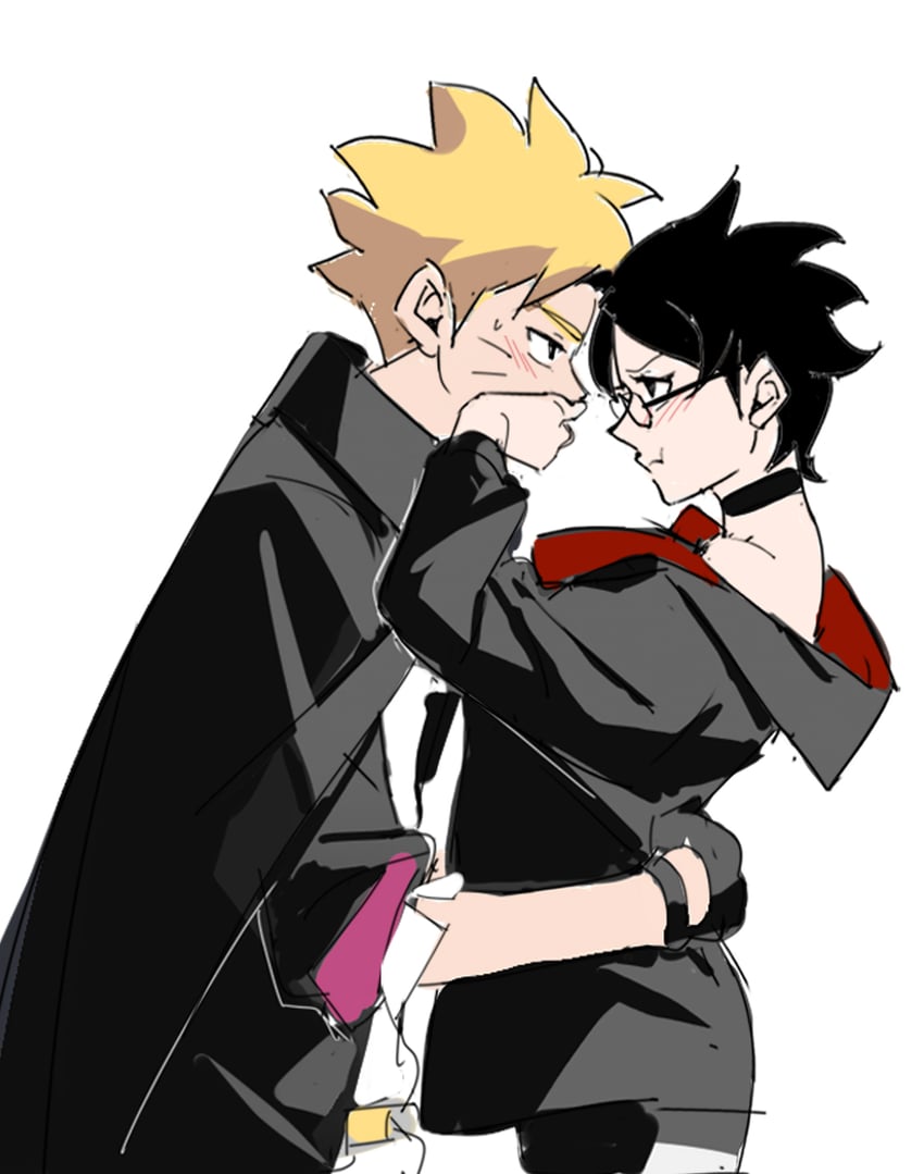 uchiha sarada and uzumaki boruto (naruto and 1 more) drawn by cat_(pixiv5891854)