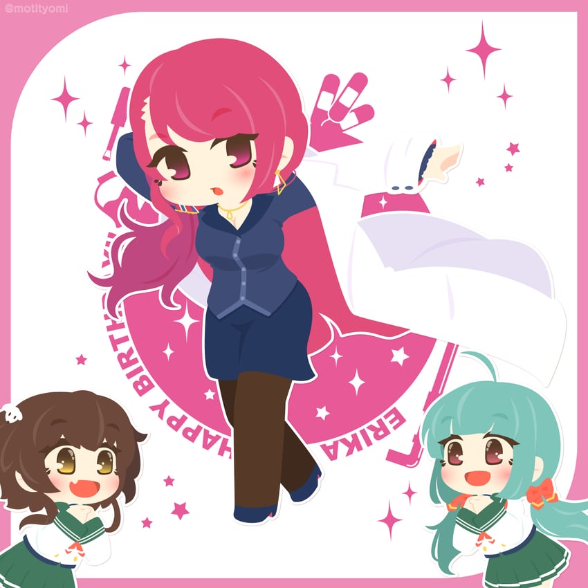 sadone, minami hinata, and ameya erika (battle girl high school) drawn by motyomi