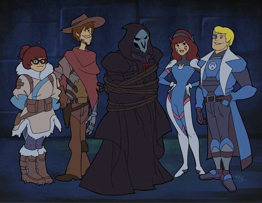 d.va, mei, soldier: 76, reaper, cassidy, and 5 more (overwatch and 2 more) drawn by vashperado