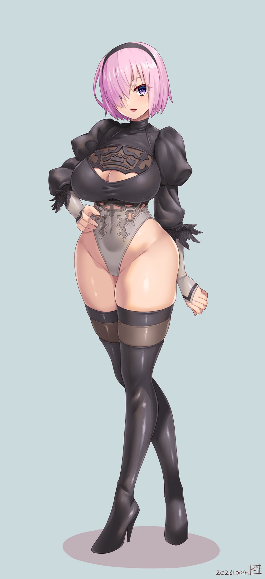 mash kyrielight and 2b (fate and 3 more) drawn by guriguri_(arayotto4351)