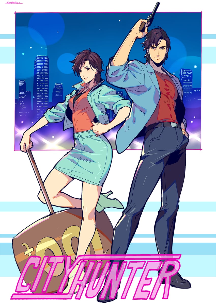 saeba ryou and makimura kaori (city hunter) drawn by kotatsu_(g-rough)