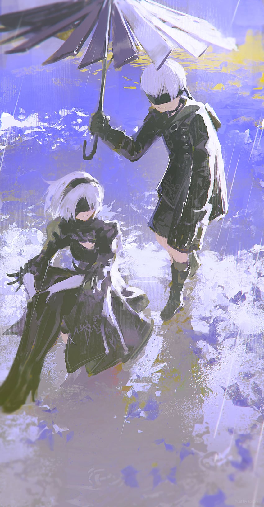 2b and 9s (nier and 1 more) drawn by sorrowny