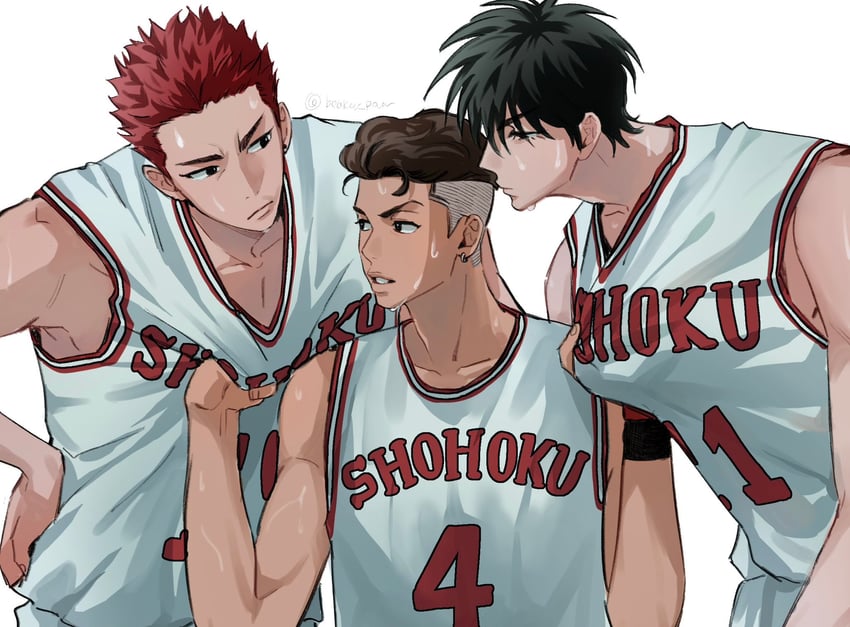 sakuragi hanamichi, rukawa kaede, and miyagi ryouta (slam dunk) drawn by beaker_pour