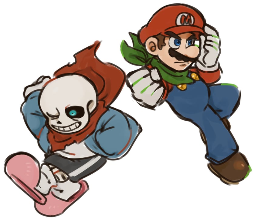 mario and sans (mario and 1 more) drawn by mimimi_(mimimim9999)