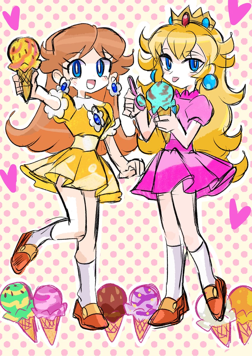 princess peach and princess daisy (mario and 1 more) drawn by rakugaki_shitagari-ya