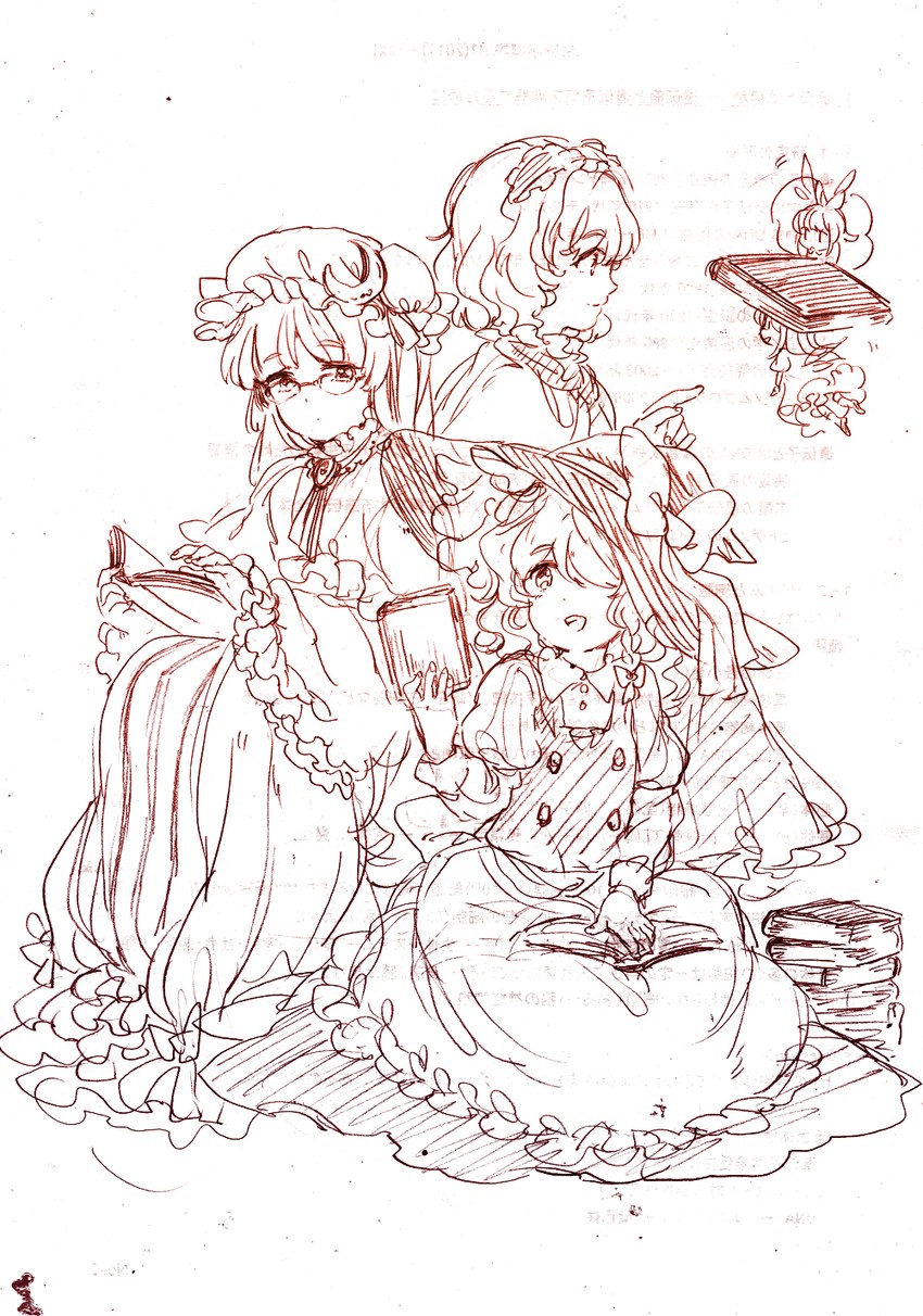 kirisame marisa, alice margatroid, and patchouli knowledge (touhou) drawn by meeko
