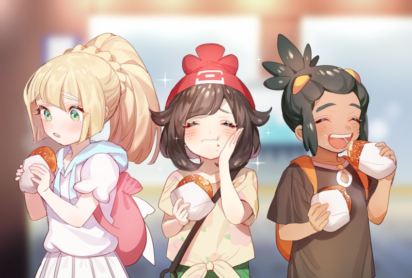 lillie, selene, and hau (pokemon and 1 more) drawn by zuizi